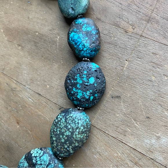 Raw Turquoise and Sterling Silver Necklace and Bracelet Set - Picture 9 of 14